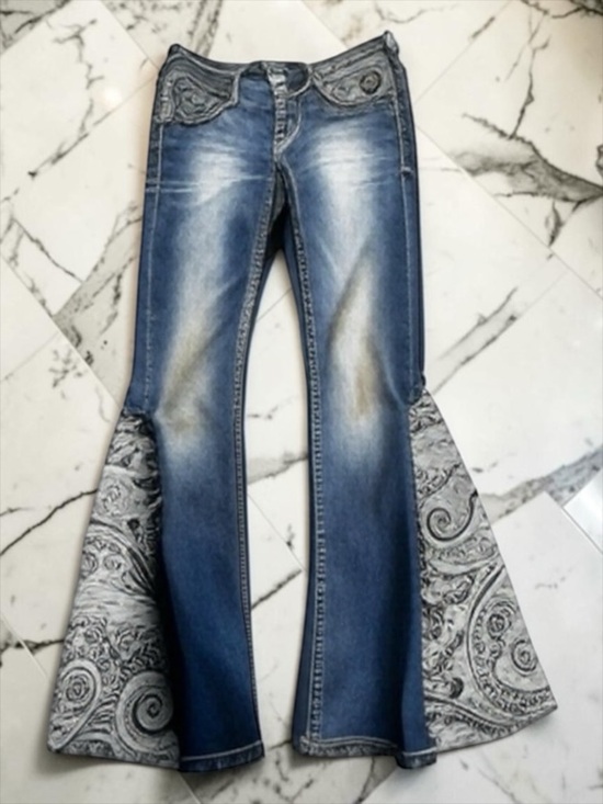 Wallflower Denim - Wallflower Upcycled Bell Bottom Boho Jeans Sz3 Unique Handcrafted Paisley Design